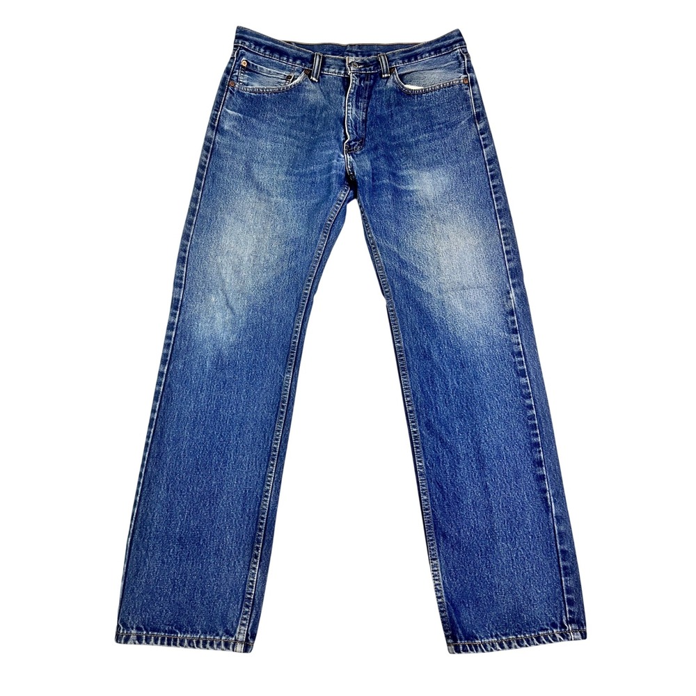 Levis 505 Original Fit Straight Leg Medium Wash Denim Blue‎ Jeans Mens 36x32.5"